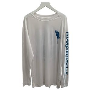 Margaritaville LS Men’s Crew Neck Tee. Large, white and navy. Polyester UPF 50.